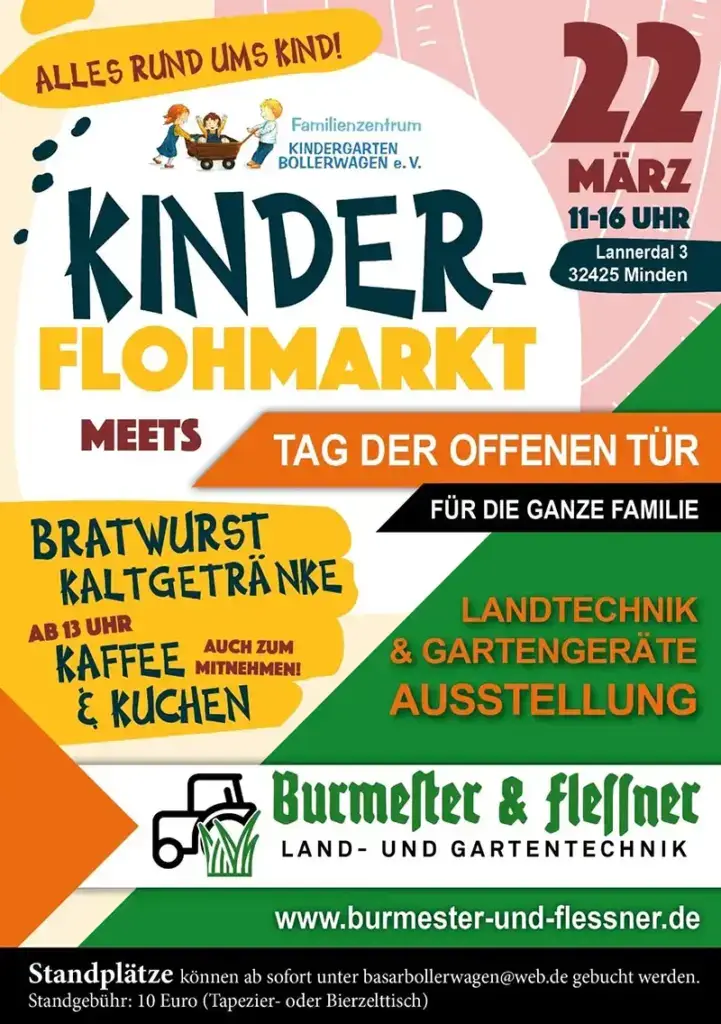 Flohmarkt Kindergarten Bollerwagen und Tag der offenen Tür bei Burmester & Flessner